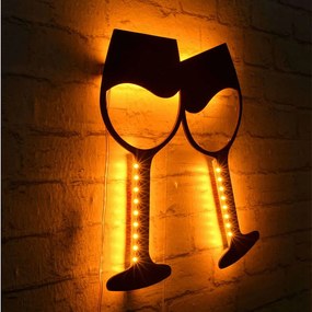 Διακοσμητικό Τοίχου Με Φως Led Wine Glasses 395NGR1936 37x40cm Yellow-Black Wallity Mdf