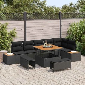 vidaXL Σετ Καναπέ Κήπου με μαξιλάρι 9 pcs Μαύρο Πολυ ράταν