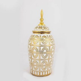 Βάζο Διακοσμητικό Με Καπάκι 752-20038 15x15x35,2cm White-Gold Estheti Home Κεραμικό