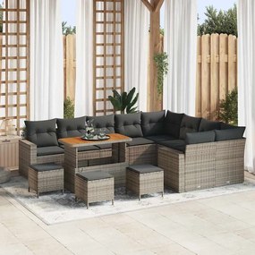 vidaXL Σετ Κήπου  13 Τεμαχίων με Γκρι Μαξιλάρια από Πολυ Ράτταν και Ακακία.