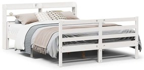 vidaXL Πλαίσιο Κρεβατιού με Κεφαλάρι Λευκό 135x190 εκ. Μασίφ Πεύκου