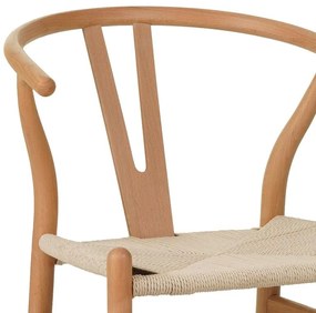 Καρέκλα Wishbone rubberwood-σχοινί σε φυσική απόχρωση 50x51x80εκ 53.5x57x74 εκ.