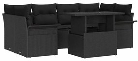 vidaXL Σετ Καναπέ Κήπου με μαξιλάρι 7 pcs Μαύρο Πολυ ράταν