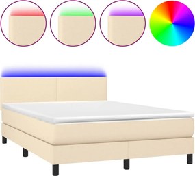 vidaXL Κρεβάτι Boxspring με Στρώμα &amp; LED Κρεμ 140x190 εκ. Υφασμάτινο