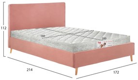 Επενδυμένο Κρεβάτι με Στρώμα INDRA Διπλό Βελούδο Σάπιο Μήλο 160x200εκ. 172x214x112 εκ.