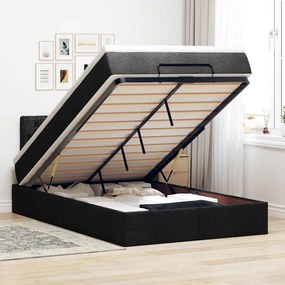 vidaXL Οθωμανικό κρεβάτι με στρώμα &amp; LEDs Μαύρο 120x200 cm Ύφασμα