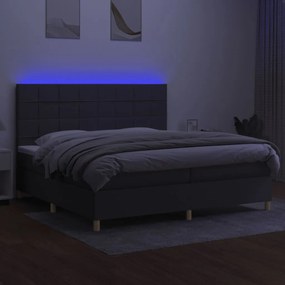 vidaXL Κρεβάτι Boxspring με Στρώμα &amp; LED Σκ.Γκρι 200x200εκ. Υφασμάτινο