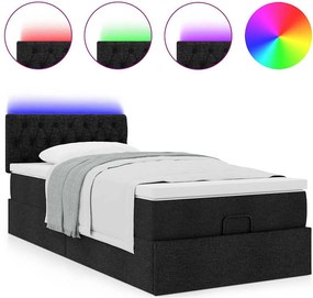 vidaXL Οθωμανικό κρεβάτι με στρώμα &amp; LEDs Μαύρο 90x200 cm Ύφασμα