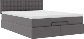 vidaXL Οθωμανικό κρεβάτι με στρώματα &amp; LEDs Γκρι Faux Leather
