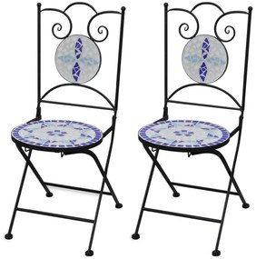Καρέκλες Bistro Πτυσσόμενες 2 τεμ. Μπλε / Λευκό Κεραμικές - Πολύχρωμο