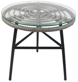 Τραπέζι Κήπου ArteLibre ARELLIUS Γκρι/Μαύρο Μέταλλο/Rattan/Γυαλί 45x45x46cm-14510045