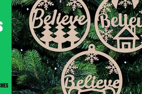 Σετ των 3 Intra απο ξύλο plywood 3mm-4mm πάχος Πιστέψτε Χριστουγεννιάτικο Στολίδι Δίασταση 8x8 cm INTRAFABR-20704422