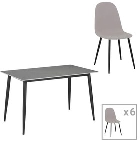 Intrahome Τραπεζαρία Bella-Gustas Intrahome σετ 7τμχ γκρι μαρμάρου sintered stone-μαύρο μέταλλο 160x80x75εκ | SKU: INTRAPA-311112176