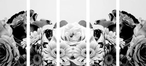 Σύνθεση λουλουδιών 5 μερών με ρομαντική πινελιά σε ασπρόμαυρο