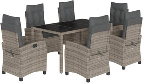 vidaXL Σετ Τραπεζαρίας Κήπου 7 τεμ. Γκρι Συνθ. Ρατάν με Μαξιλάρια