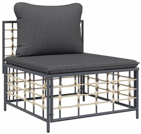 vidaXL Καναπές Κήπου Μεσαίος Συνθετικό Ρατάν με Σκούρα Γκρι Μαξιλάρια
