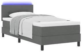 vidaXL κρεβάτι Box Spring με στρώμα & LED γκρι σκούρο 90x200 εκ ύφασμα