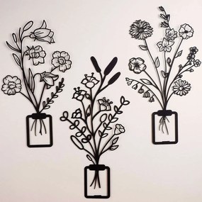 Διακοσμητικό Τοίχου Flowers in Vase 3D (Σετ 3Τμχ) 507ATP1132 23x50/23x43/24x48cm Black Wallity Steel