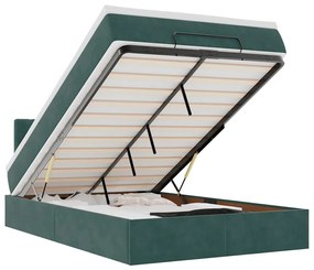 vidaXL Οθωμανικό κρεβάτι με στρώμα & LEDs Dark Green 120x190cm Velvet