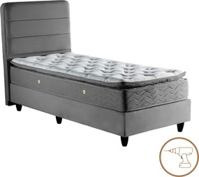 Κρεβάτι μονό Linteda pakoworld ανθρακί βελούδο 90x200εκ