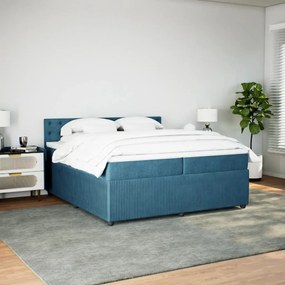 vidaXL Κρεβάτι Boxspring με Στρώμα Μπλε 200x200 εκ. Βελούδινο