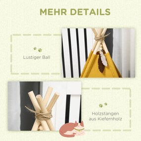 Κρεβάτι κατοικιδίου PawHut, χαριτωμένο σχέδιο tipi, με μαλακό μαξιλάρι, πατάκι δαπέδου, για σκύλους και γάτες, 60 x 60 x 76 εκ.