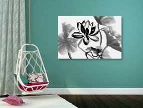 Εικόνα ακουαρέλα λουλούδι λωτού σε ασπρόμαυρο σχέδιο - 60x40