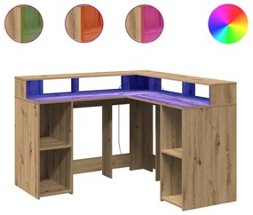 vidaXL Γραφείο με LED Αρτισιανή Δρυς 130x130x91 εκ. Επεξεργ. Ξύλο