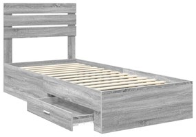 vidaXL Σκελετός Κρεβατιού με συρτάρι Γκρι Σονομά και Ασημί 75 x 190 cm