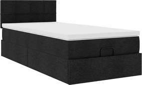vidaXL Οθωμανικό κρεβάτι με στρώμα &amp; LEDs Μαύρο 100x200 cm Ύφασμα