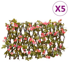 vidaXL Καφασωτό Επεκτεινόμενο 5 Τεμ. Σκ. Ροζ 180x20εκ. Τεχνητός Κισσός - Ροζ