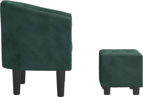 vidaXL Πολυθρόνα Μπάρελ με Υποπόδιο Σκούρο Πράσινο Βελούδινη