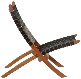 Καρέκλα Πτυσσόμενη Μαύρη από Γνήσιο Δέρμα - Μαύρο