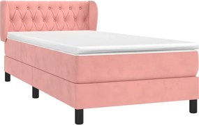 vidaXL Κρεβάτι Boxspring με Στρώμα Ροζ 90x190 εκ. Βελούδινο