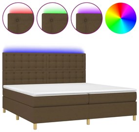 vidaXL Κρεβάτι Boxspring με Στρώμα &amp; LED Σκ.Καφέ 200x200εκ. Υφασμάτινο