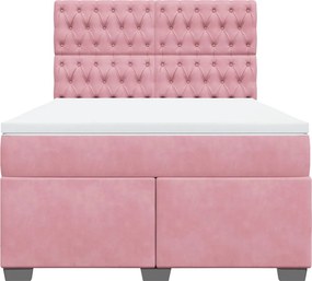 vidaXL Κρεβάτι Boxspring με Στρώμα Ροζ 140x190 εκ. Βελούδινο