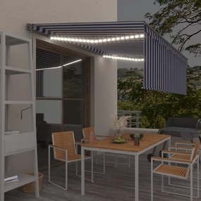 vidaXL Τέντα Αυτόματη με Σκίαστρο/LED/Αισθ. Ανέμου Μπλε/Λευκό 4,5x3 μ.