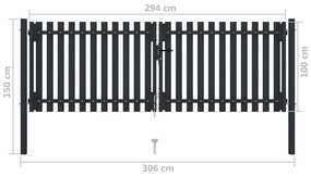 Πόρτα Περίφραξης Διπλή Ανθρακί 306 x 150 εκ. Ατσάλινη - Ανθρακί