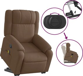vidaXL Πολυθρόνα Μασάζ Ανακλινόμενη με Ανύψωση Καφέ Υφασμάτινη