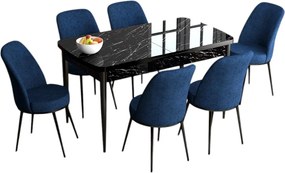 Extendable Dining Table &amp; Chairs Set (7 Pieces) Han - Black Marble, Navy Blue Black Marble
Navy Blue