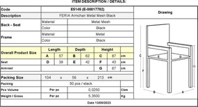FERIA Πολυθρόνα Μέταλλο Βαφή Mesh Μαύρο, Στοιβαζόμενη   1τμχ