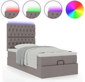 vidaXL Οθωμανικό κρεβάτι με στρώμα &amp; LEDs Taupe 80x200cm ύφασμα