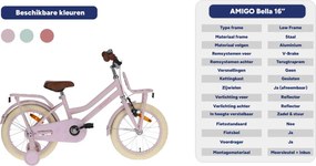 Bella 16 Inch 26 cm Girls Coaster Brake Pink