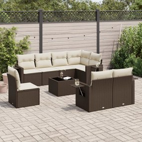 vidaXL 9-tlg. Garten-Sofagarnitur mit Kissen Braun Poly Rattan - Καφέ