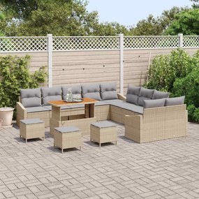 vidaXL Σετ Καναπέ Κήπου με μαξιλάρι 13 pcs Μπεζ Πολυ ράταν