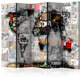 Διαχωριστικό με 5 τμήματα - Room divider – World map – Banksy 225x172