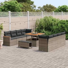 vidaXL Σετ Καναπέ Κήπου με μαξιλάρι 11 pcs Γκρι Πολυ ράταν