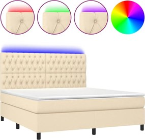 vidaXL Κρεβάτι Boxspring με Στρώμα &amp; LED Κρεμ 180x200 εκ. Υφασμάτινο