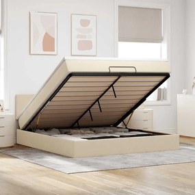 vidaXL Οθωμανικό κρεβάτι με στρώμα &amp; LEDs Cream 160x200cm ύφασμα