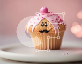 Intra Συλλεκτικό Ξύλινο Παζλ Plywood  4mm - Cupcake με ροζ και άσπρο παγωτό και μουστάκι διακόσμηση Σε Ξύλινο Κουτί - Διαστάσεις: 10x10 cm – 25 κομμάτια